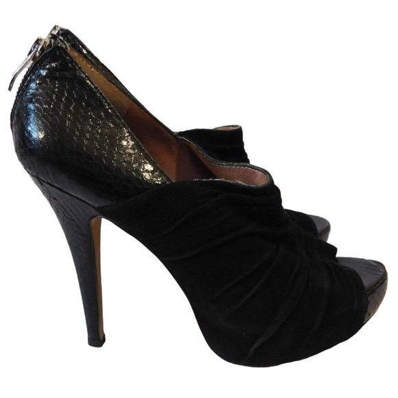 Vince Camuto Miki Black Leather Suede Peep Toe Stiletto Pumps Size 7.5 - Picture 2 of 9